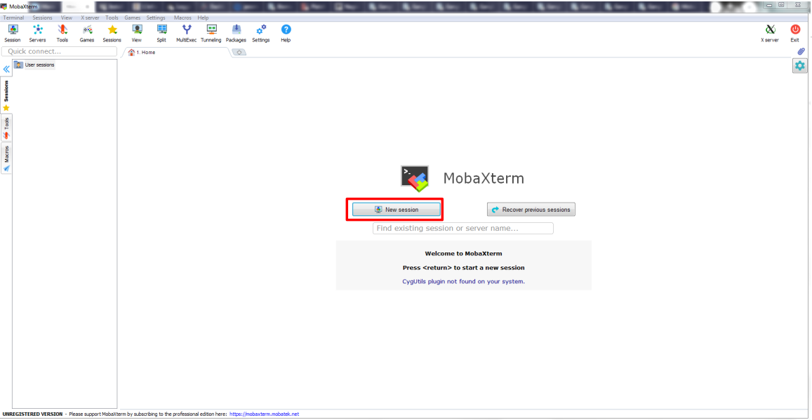 New session in MobaXterm