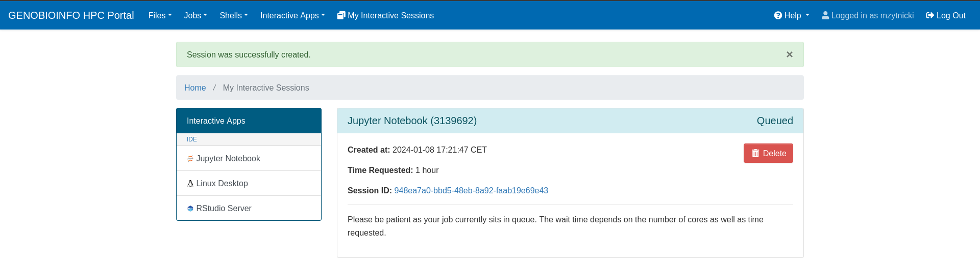 Jupyter Notebook waiting page